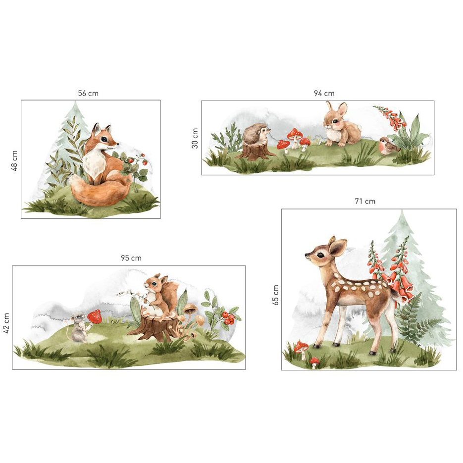 Wall autocolant pentru camera copiilor - animale de pădure și natura