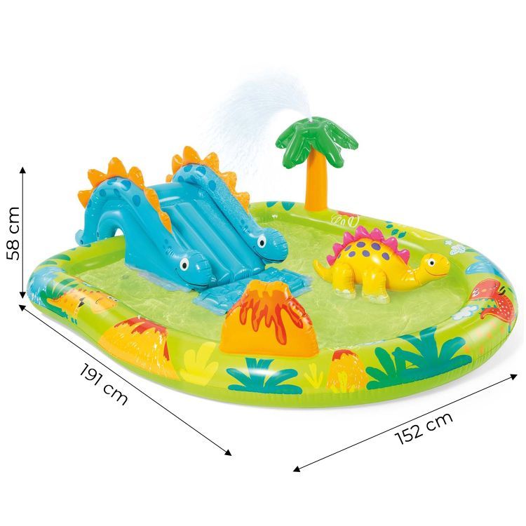 loc de joacă gonflabil cu dinozauri - piscină pentru copii cu tobogan și fântână