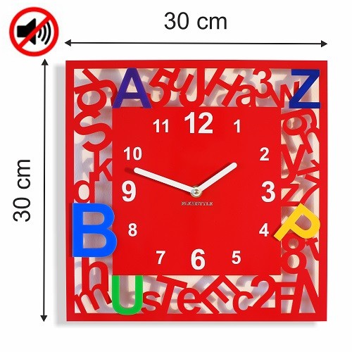 Čtvercové dětské hodiny s písmenky Žlutá