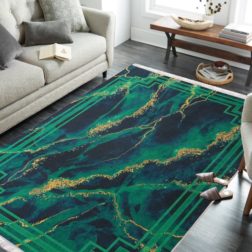 Protišmykový koberec zelenej farby so vzorom Šířka: 60 cm | Délka: 100 cm