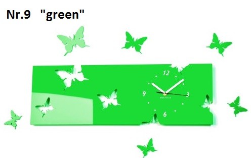 Ceas de perete cu fluturi din sticlă acrilică Verde
