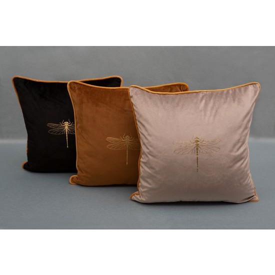 Față de pernă decorativă din catifea aurie turcoaz cu motiv de libelulă 45 x 45 cm