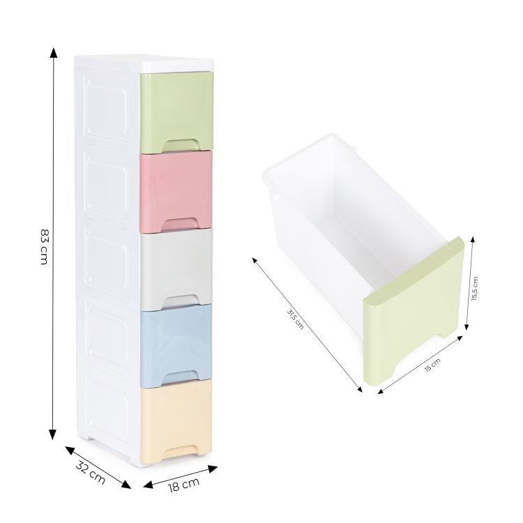 Raft cu 5 sertare în culori pastelate frumoase