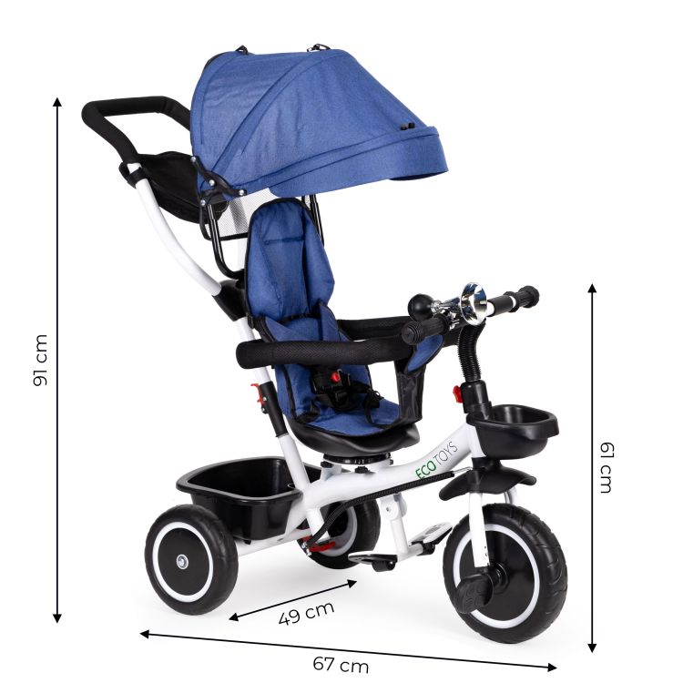 Triciclu, cărucior în albastru ECOTOYS