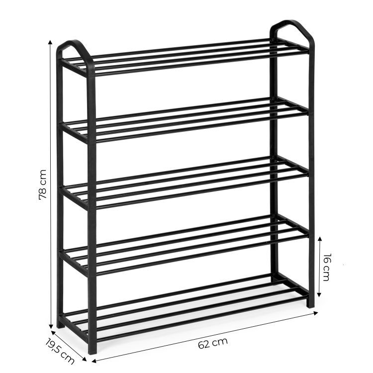 Raft de pantofi din metal negru cu 5 rafturi
