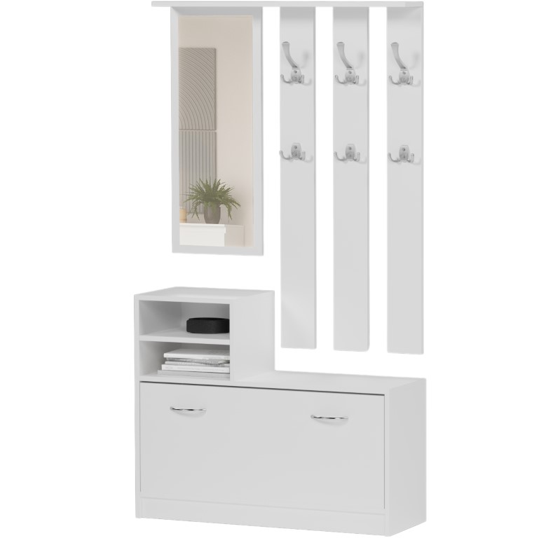 Dulap de hol practic cu oglindă și suport pentru pantofi 90 x 160 cm Alb