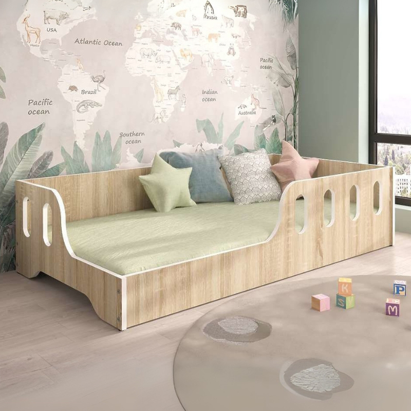 Pat pentru copii Montessori 140 x 70 cm în stejar decor sonoma