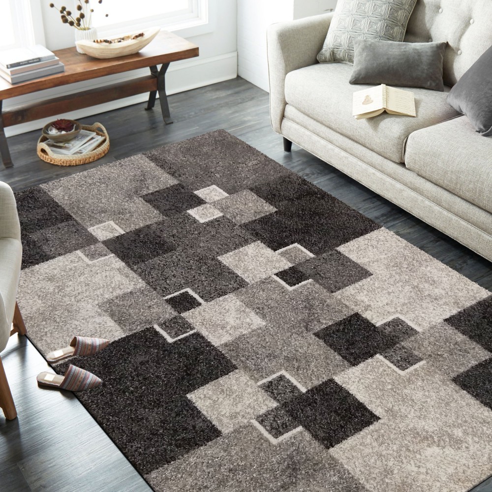 Egyedi bézs szőnyeg négyzet motívummal Szélesség: 160 cm | Hossz: 220 cm