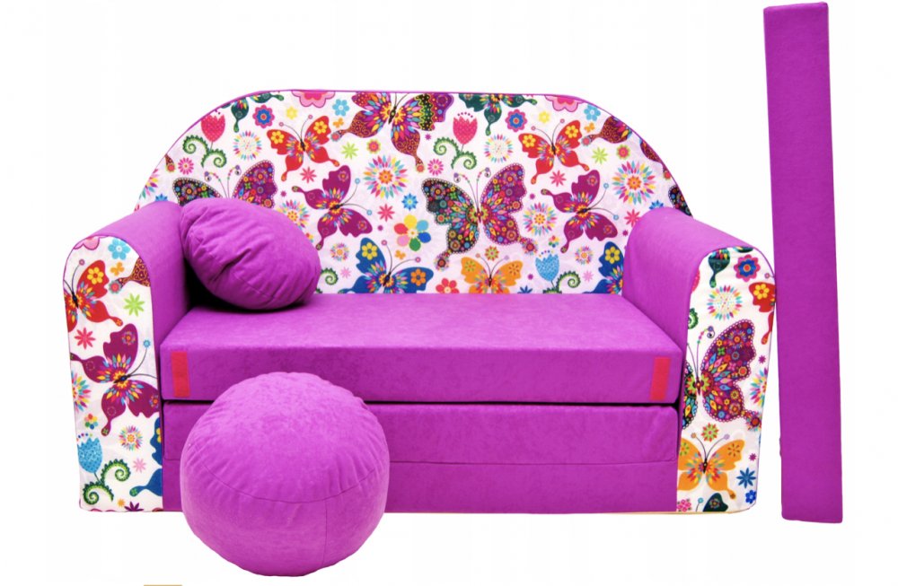 Canapea roz pentru copii 98 x 170 cm Butterflies