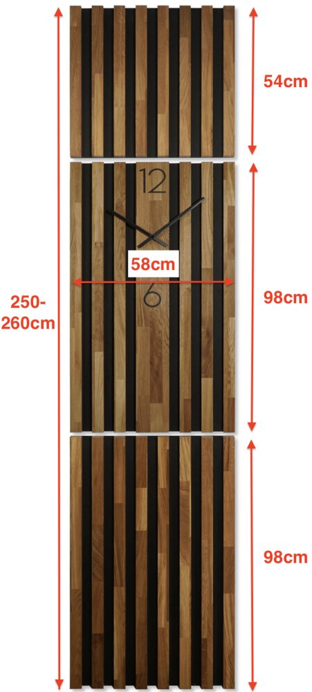 Ceas cu scânduri din stejar 250 x 58 cm