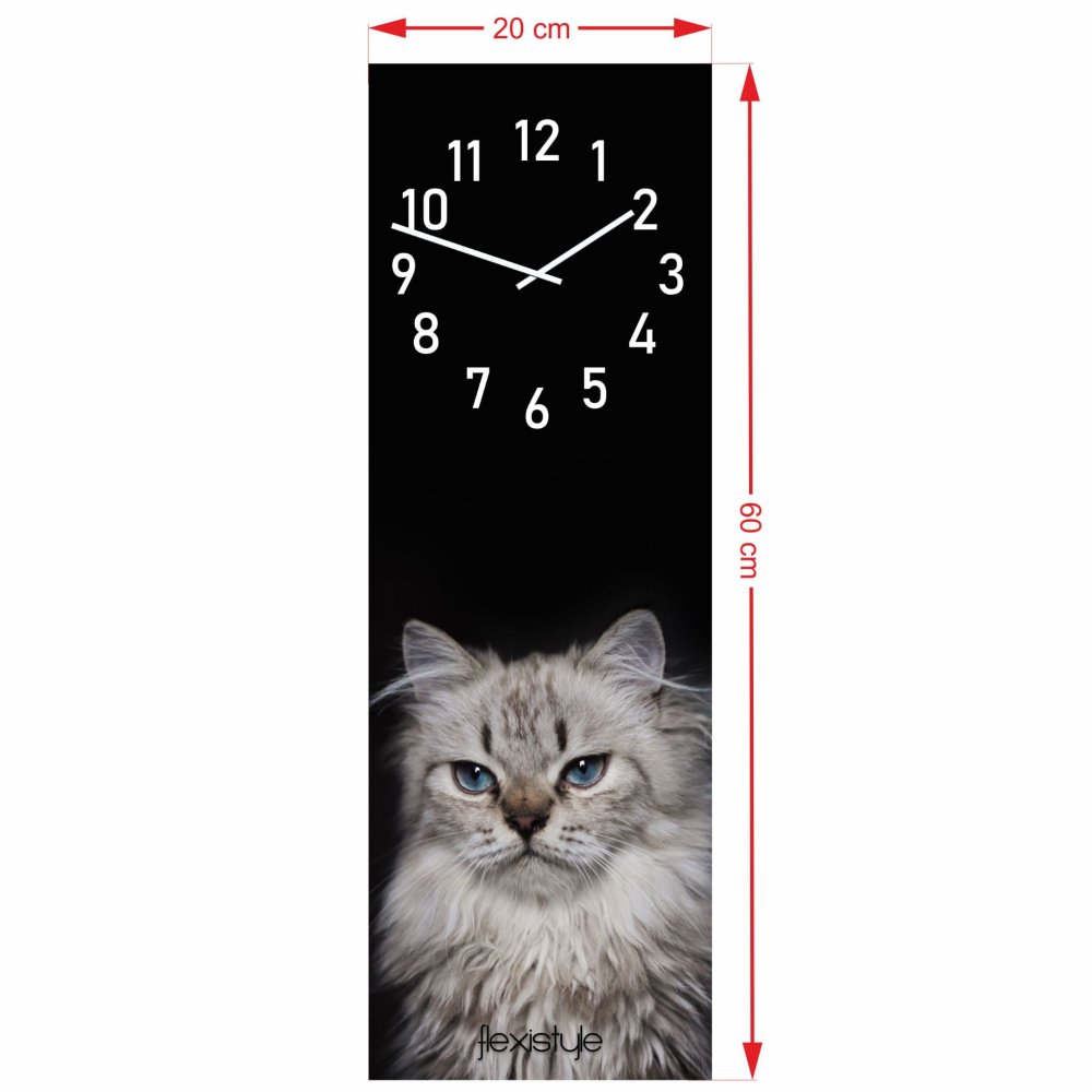 Ceas de perete negru pentru copii 20 x 60 cm pisică
