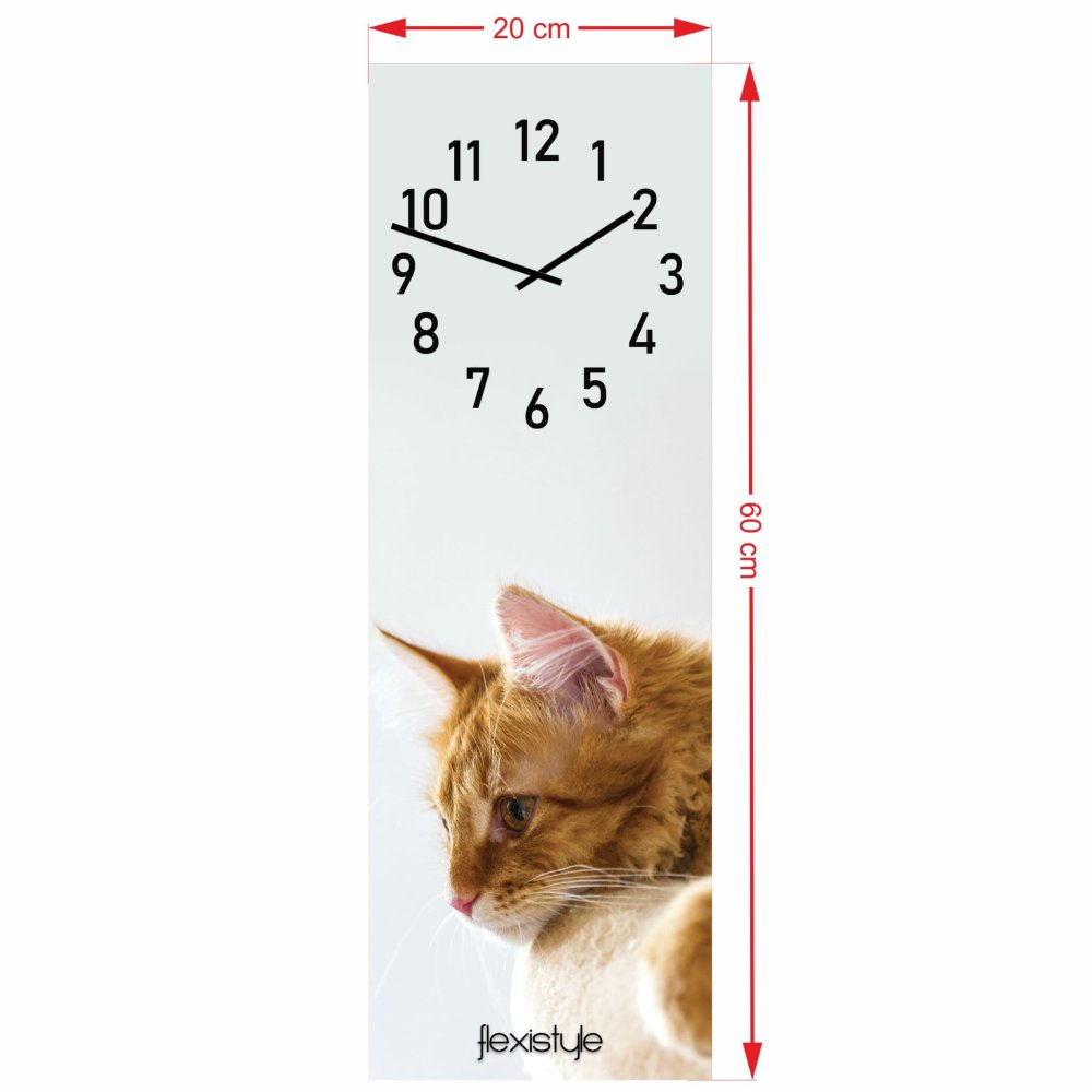 Ceas de perete alb pentru copii 20 x 60 cm pisică