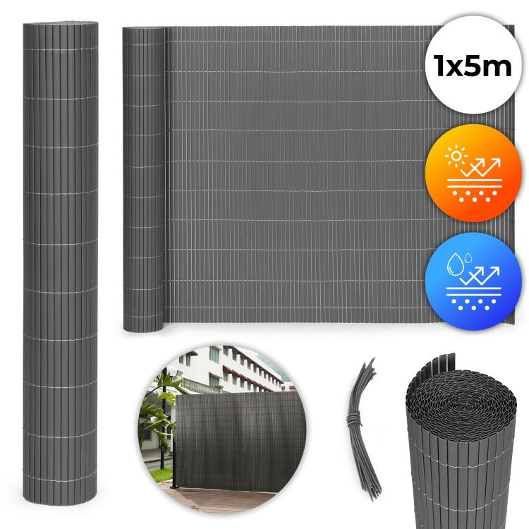 Obojstranná antracitová clona na balkón, plot a terasu z PVC Šírka: 1 m | Dĺžka: 5 m