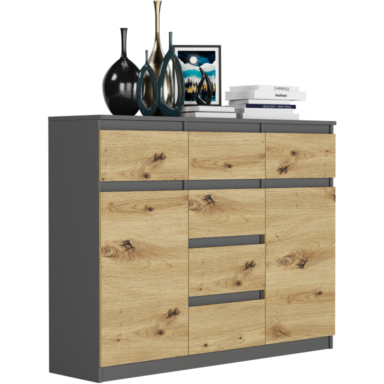 Comoda de design S-62D cu linii curate - diverse finisaje colorate antracit mix artisan