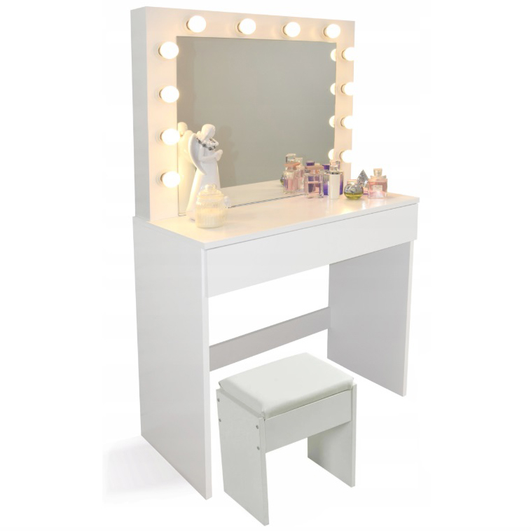 Masă de toaletă/cosmetică elegantă cu iluminare LED și taburet
