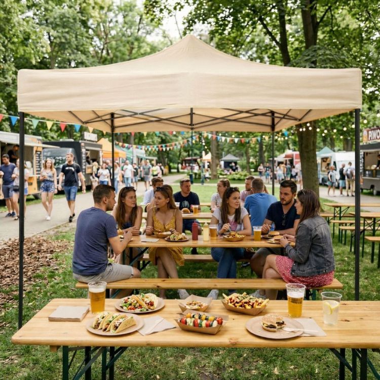 Pavilion pliabil automat cu structură din oțel și acoperiș impermeabil 3 x 3 m Bej