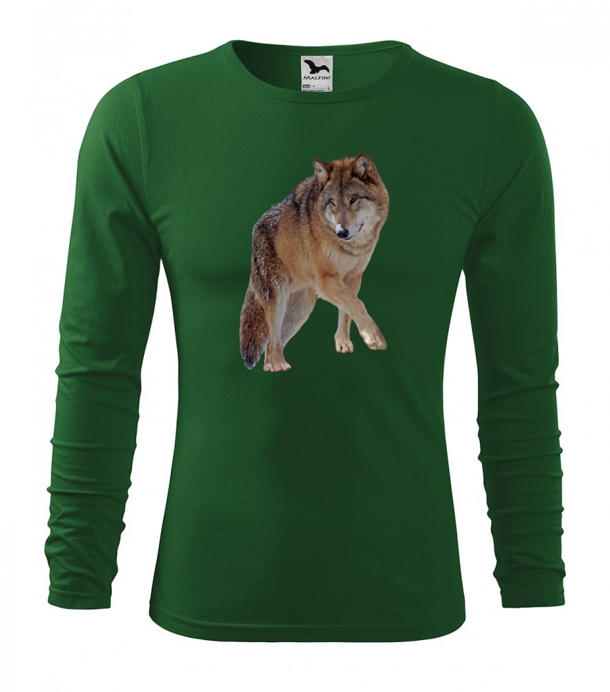 Férfi vadász póló minőségi farkas nyomtatással, hosszú ujjú, hosszú ujjú póló 3XL Zöld