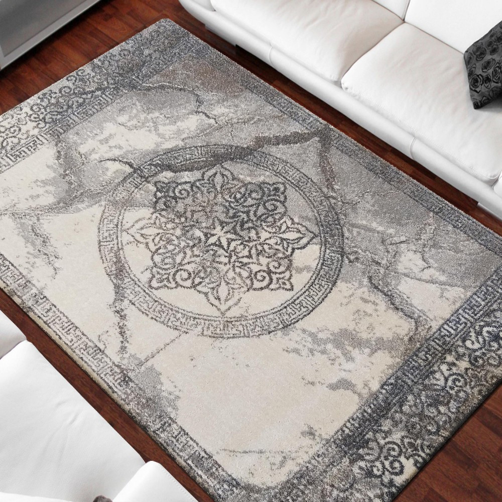 Šedý koberec se vzorem mandaly Šířka: 80 cm | Délka: 150 cm