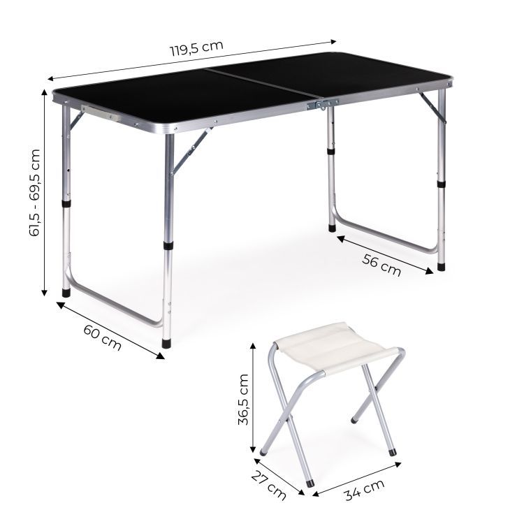 Masă de catering pliabilă 119,5x60 cm negru cu 4 scaune
