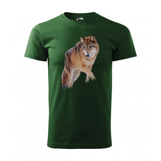 Bavlněné lovecké pánské tričko s kvalitním potiskem vlka Zelená XXL