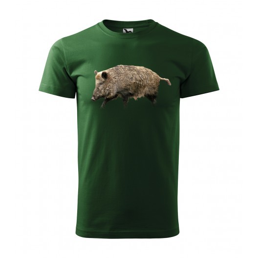 Originální pánské bavlněné tričko pro myslivce s potiskem divočáka M Zelená