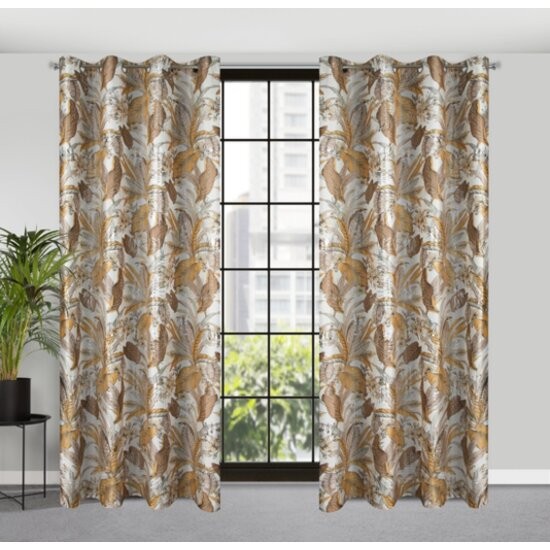 Luxusnýzávesspotlačouzlatýchlistovnakruhy140x250cm