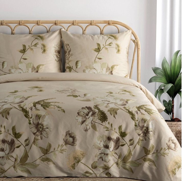 Cearșafuri din bumbac satinat - bej cu flori 3 părți: 1 buc 160x200 + 2 buc 70x80