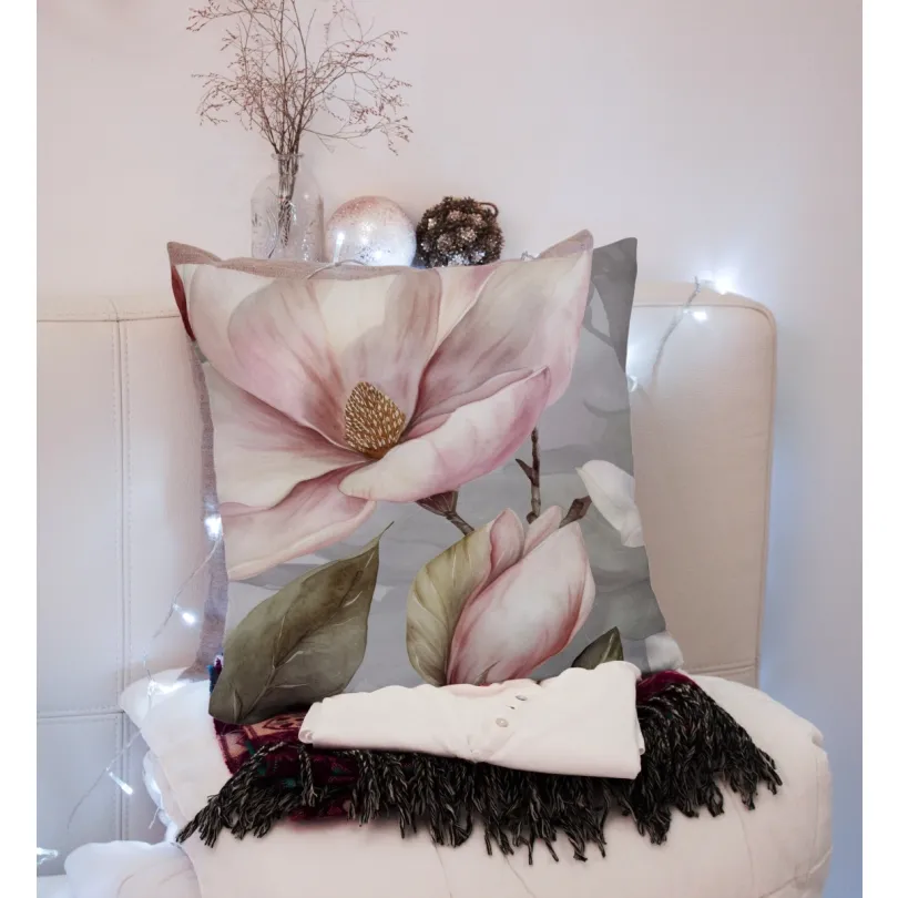 Față de pernă decorativă cu model delicat de bujori Latime: 40 cm | Lungime: 40 cm
