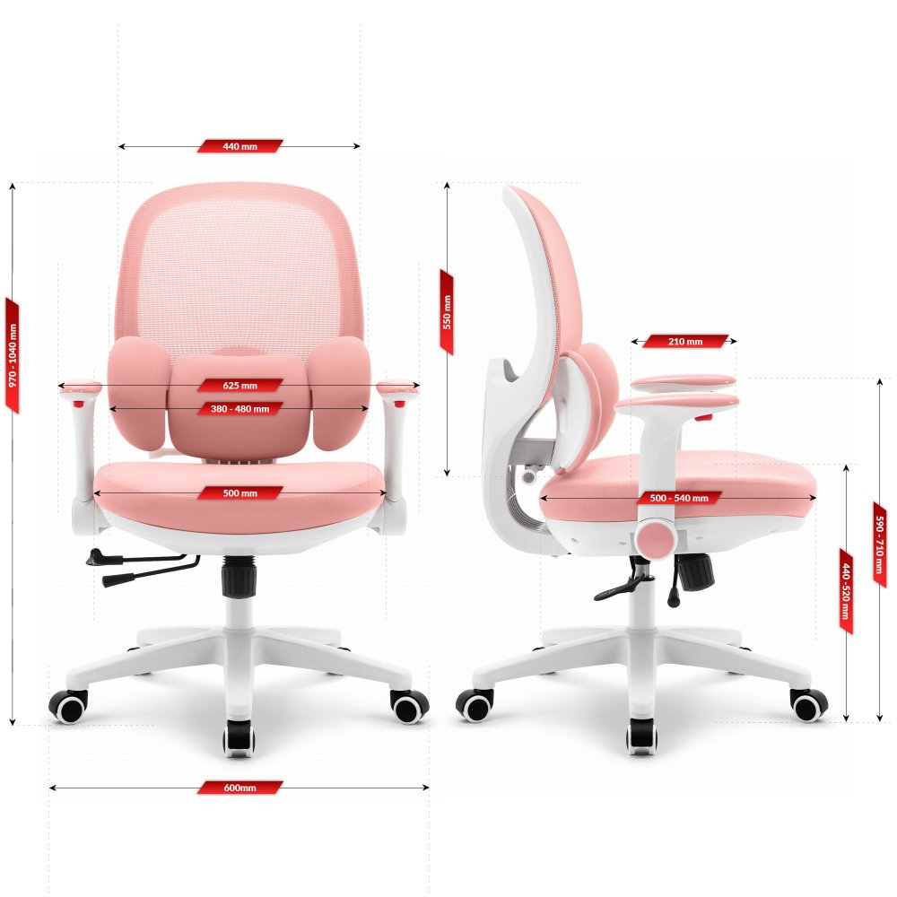 Scaun ergonomic roz pentru copii HC-999 - material textil