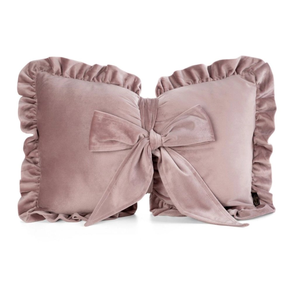 Pernă decorativă din catifea în formă de arc cu volan 35 x 55 cm Roz