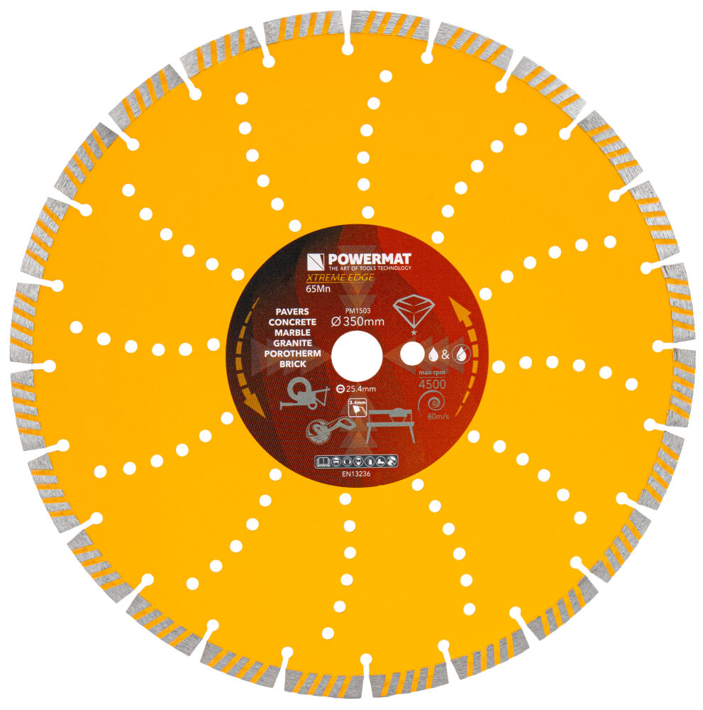 Disc diamantat de 350 mm pentru beton, granit și piatră – segmentat, pentru tăiere uscată și umedă