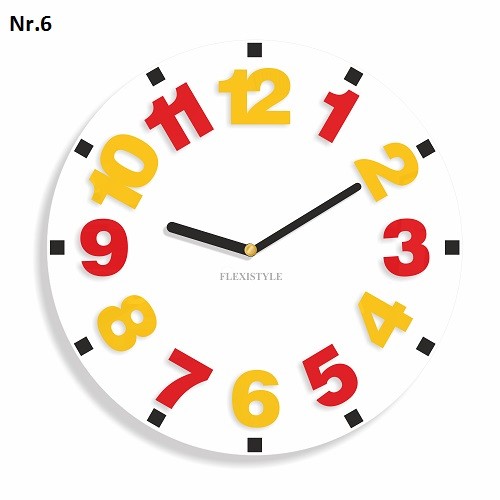 Dětské nástěnné hodiny s barevnými čísly Žlutá