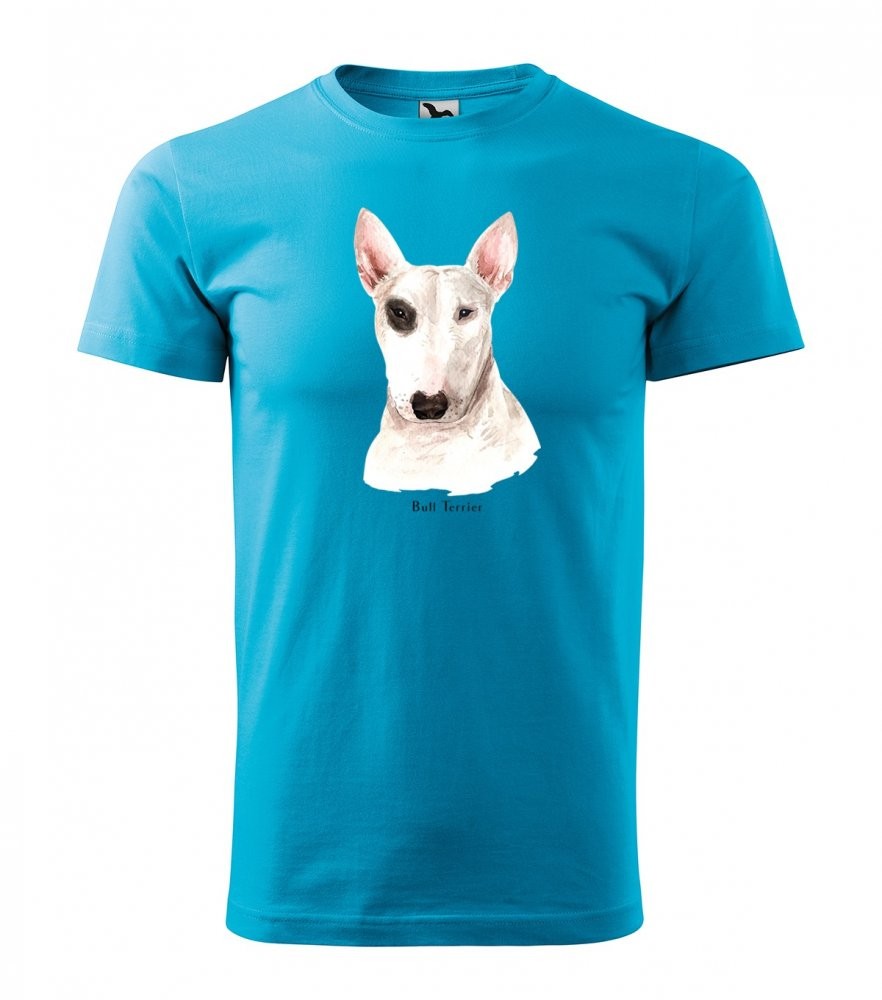 Stylové pánské tričko s potiskem psa bulteriéra Tyrkysová 3XL