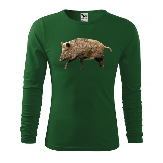 Pánske tričko pre poľovníkov s potlačou diviaka s dlhým rukávom Zelená XL