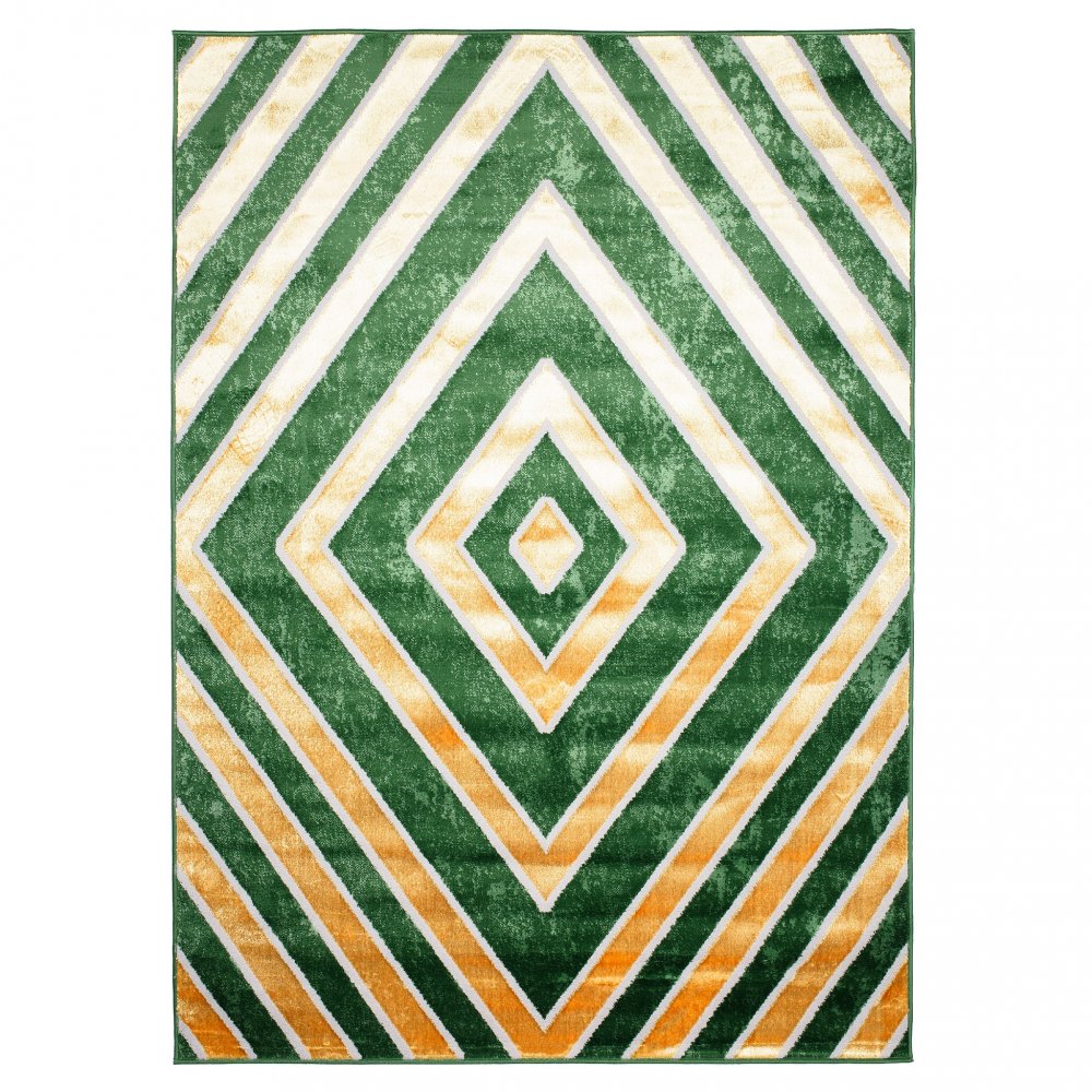 Interesant covor verde cu model de diamant de aur Lăţime: 80 cm | Lungime: 150 cm