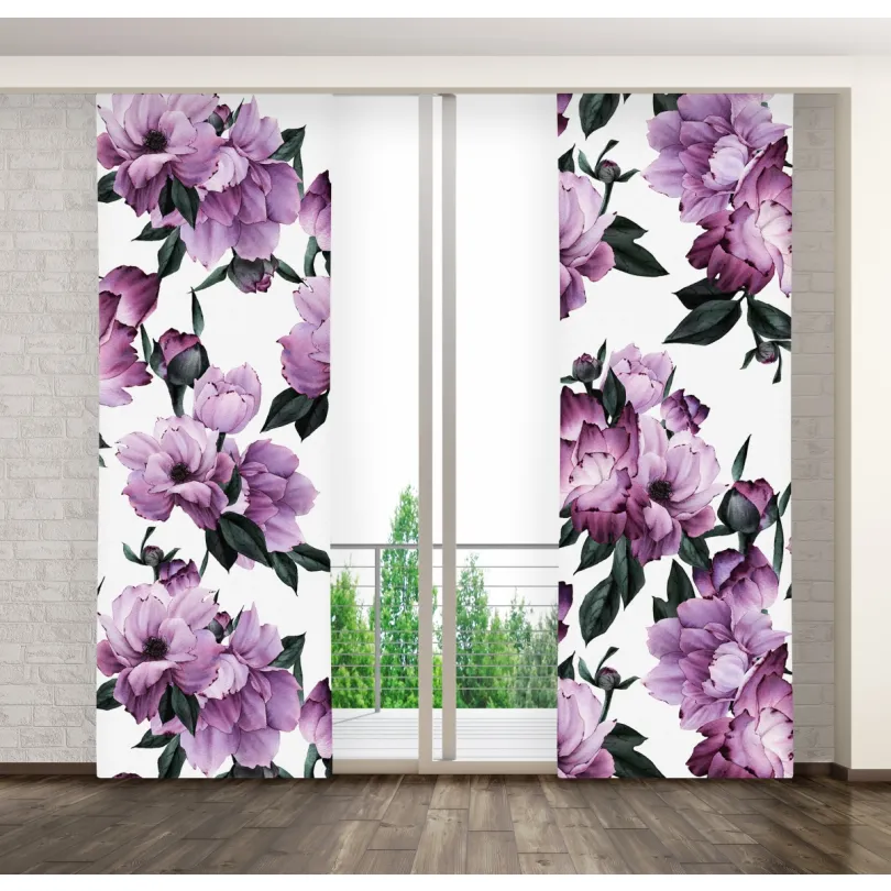 Perdea panou cu flori îndrăznețe violet Lățime: 75 cm | Lungime: 250 cm