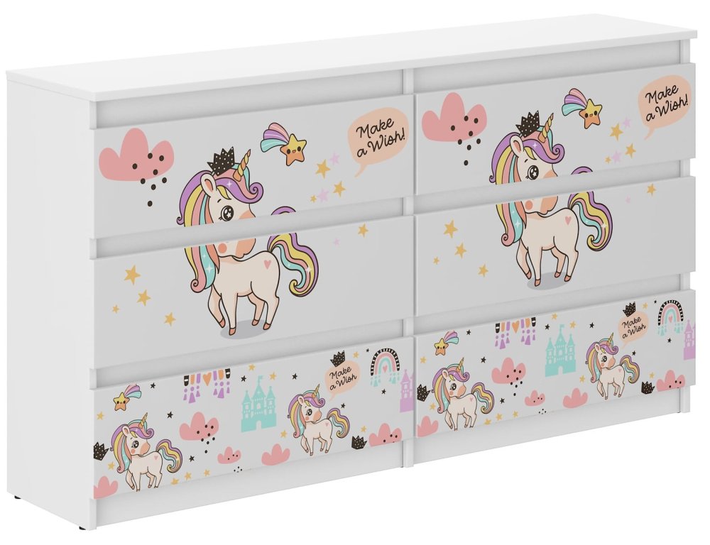 Comodă pentru copii cu motiv unicorn curcubeu 77x30x140 cm