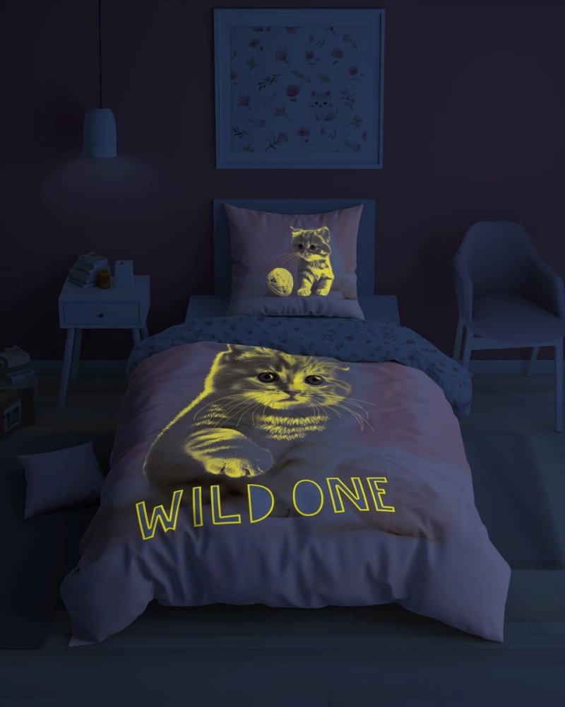 Lenjerie de pat luminoasă din bumbac - Cute Kitty Latime: 140 cm | Lungime: 200 cm